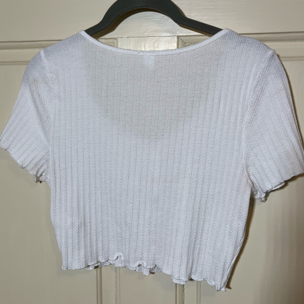 White Ribbed Button-Up Crop Top - Picture 5 of 5